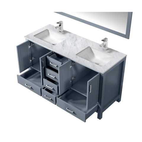 Image of Jacques 60" Dark Grey Double Sink Vanity Set with White Carrara Marble Top | LJ342260DBDSM58F