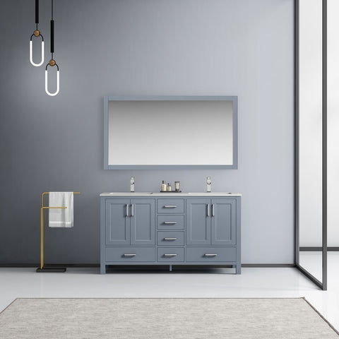 Image of Jacques 60" Dark Grey Double Sink Vanity Set with White Carrara Marble Top | LJ342260DBDSM58F