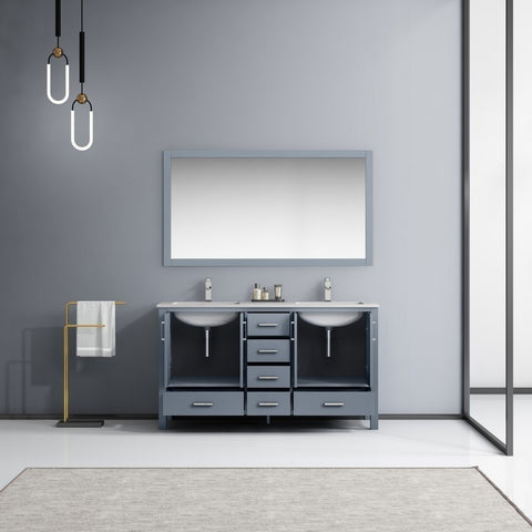 Image of Jacques 60" Dark Grey Double Sink Vanity Set with White Carrara Marble Top | LJ342260DBDSM58F