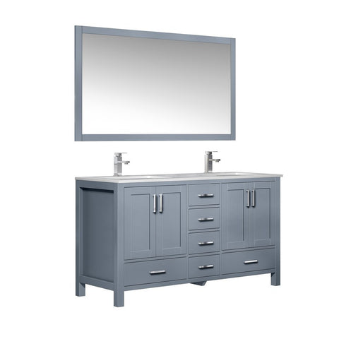 Image of Jacques 60" Dark Grey Double Sink Vanity Set with White Carrara Marble Top | LJ342260DBDSM58F