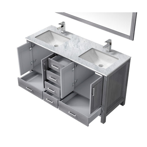 Image of Jacques 60" Distressed Grey Double Sink Vanity Set with White Carrara Marble Top | LJ342260DDDSM58F
