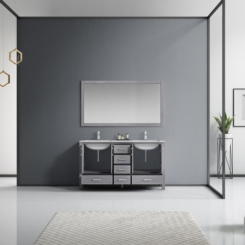Image of Jacques 60" Distressed Grey Double Sink Vanity Set with White Carrara Marble Top | LJ342260DDDSM58F