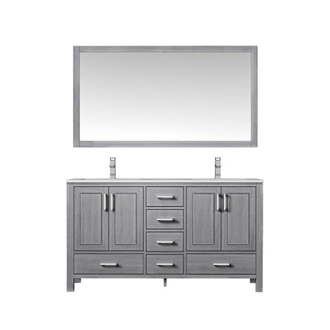 Image of Jacques 60" Distressed Grey Double Sink Vanity Set with White Carrara Marble Top | LJ342260DDDSM58F