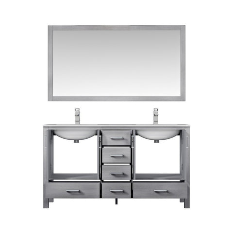 Image of Jacques 60" Distressed Grey Double Sink Vanity Set with White Carrara Marble Top | LJ342260DDDSM58F
