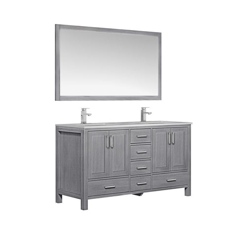 Image of Jacques 60" Distressed Grey Double Sink Vanity Set with White Carrara Marble Top | LJ342260DDDSM58F