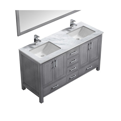 Image of Jacques 60" Distressed Grey Double Sink Vanity Set with White Carrara Marble Top | LJ342260DDDSM58F