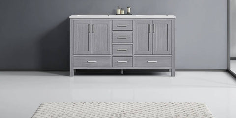Image of Jacques Modern Distressed Grey 60" Double Sink Vanity | LJ342260DDWQ000