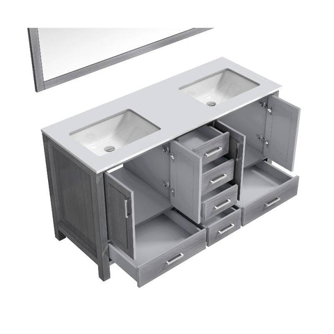Image of Jacques Modern Distressed Grey 60" Double Sink Vanity with 58" Mirror | LJ342260DDWQM58