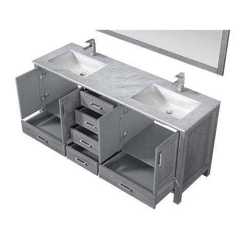 Image of Jacques 72" Distressed Grey Double Sink Vanity Set with White Carrara Marble Top | LJ342272DDDSM70F