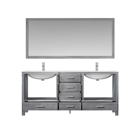 Image of Jacques 72" Distressed Grey Double Sink Vanity Set with White Carrara Marble Top | LJ342272DDDSM70F