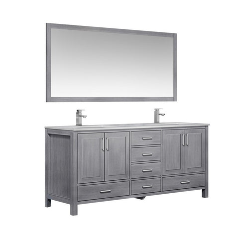 Image of Jacques 72" Distressed Grey Double Sink Vanity Set with White Carrara Marble Top | LJ342272DDDSM70F