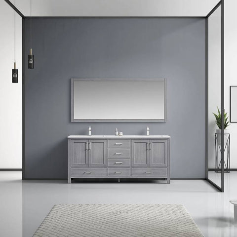 Image of Jacques Modern Distressed Grey 72" Double Sink Vanity with 70" Mirror | LJ342272DDWQM70