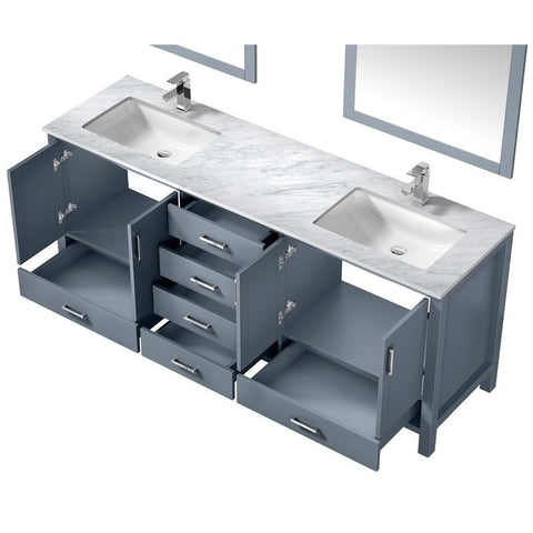 Image of Jacques 80" Dark Grey Double Sink Vanity Set with White Carrara Marble Top | LJ342280DBDSM30F