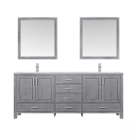 Image of Jacques 80" Distressed Grey Double Sink Vanity Set with White Carrara Marble Top | LJ342280DDDSM30F
