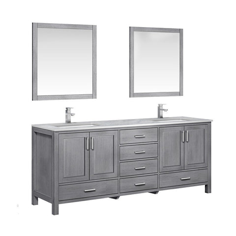 Image of Jacques 80" Distressed Grey Double Sink Vanity Set with White Carrara Marble Top | LJ342280DDDSM30F