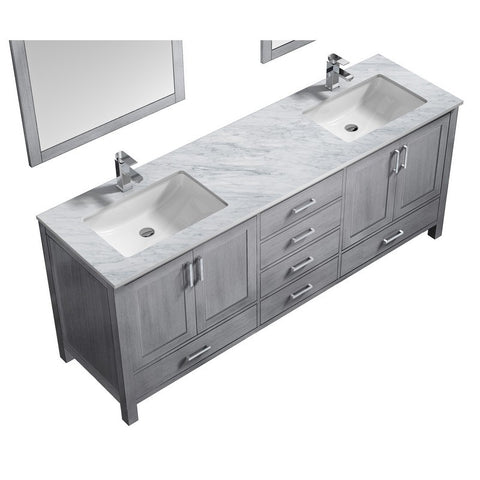 Image of Jacques 80" Distressed Grey Double Sink Vanity Set with White Carrara Marble Top | LJ342280DDDSM30F