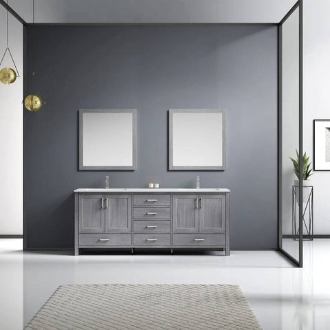 Image of Jacques Modern Distressed Grey 80" Double Sink Vanity with 30" Mirrors | LJ342280DDWQM30