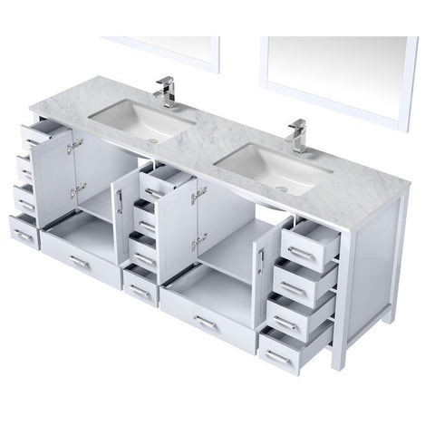 Image of Jacques 84" White Double Sink Vanity Set with White Carrara Marble Top | LJ342284DADSM34F