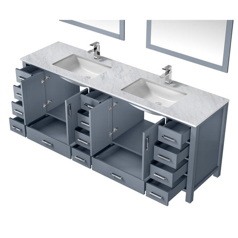 Image of Jacques 84" Dark Grey Double Sink Vanity Set with White Carrara Marble Top | LJ342284DBDSM34F