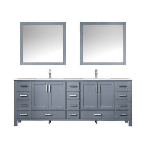 Image of Jacques 84" Dark Grey Double Sink Vanity Set with White Carrara Marble Top | LJ342284DBDSM34F