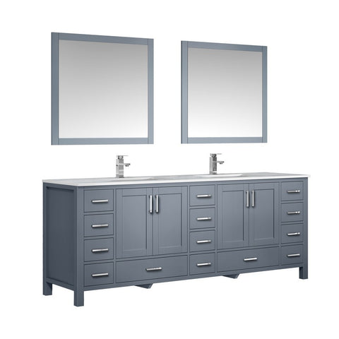Image of Jacques 84" Dark Grey Double Sink Vanity Set with White Carrara Marble Top | LJ342284DBDSM34F