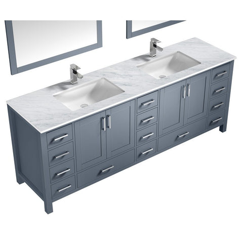 Image of Jacques 84" Dark Grey Double Sink Vanity Set with White Carrara Marble Top | LJ342284DBDSM34F