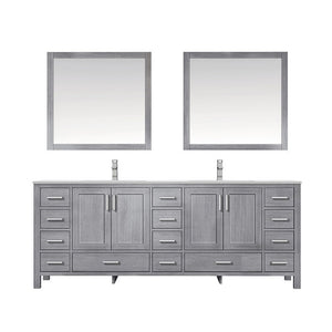 Jacques 84" Distressed Grey Double Sink Vanity Set with White Carrara Marble Top | LJ342284DDDSM34F