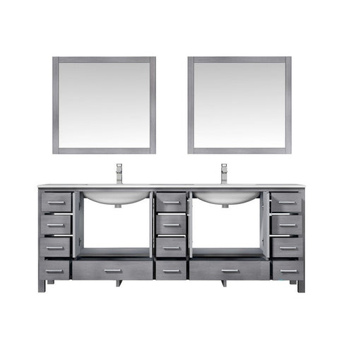 Image of Jacques 84" Distressed Grey Double Sink Vanity Set with White Carrara Marble Top | LJ342284DDDSM34F