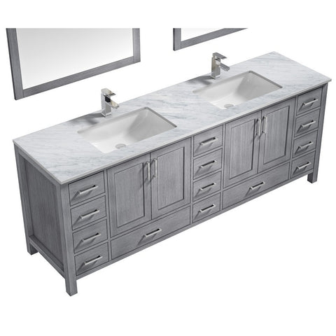 Image of Jacques 84" Distressed Grey Double Sink Vanity Set with White Carrara Marble Top | LJ342284DDDSM34F