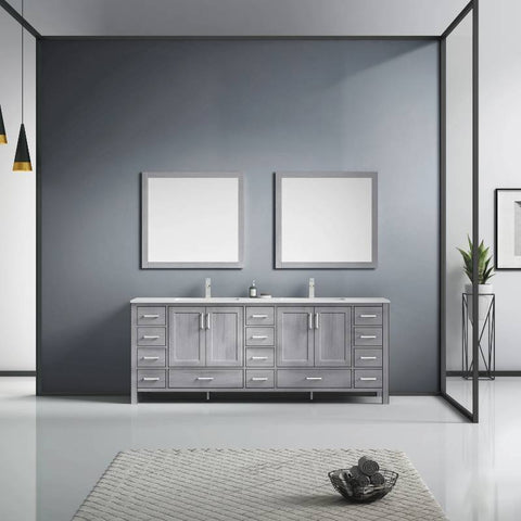 Image of Jacques Modern Distressed Grey 84" Double Sink Vanity with 34" Mirrors | LJ342284DDWQM34