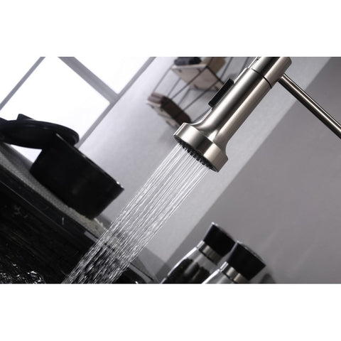 Image of Lexora Lanuvio Brass Kitchen Faucet w/ Pull Out Sprayer - Brushed Nickel | LKFS6011BN