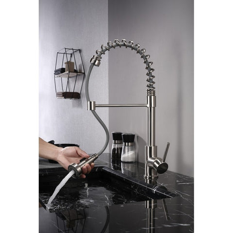 Image of Lexora Lanuvio Brass Kitchen Faucet w/ Pull Out Sprayer - Chrome | LKFS6011CH
