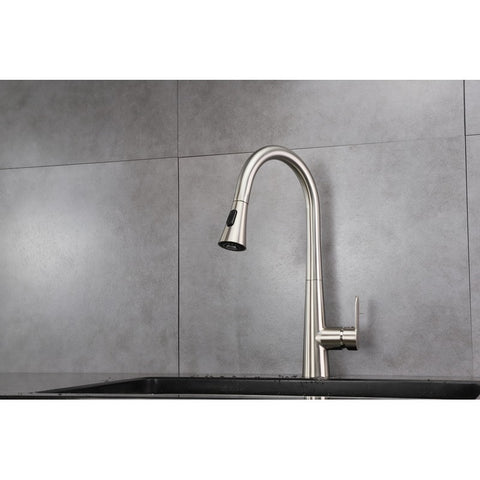 Image of Lexora Furio Brass Kitchen Faucet w/ Pull Out Sprayer - Brushed Nickel | LKFS7011BN