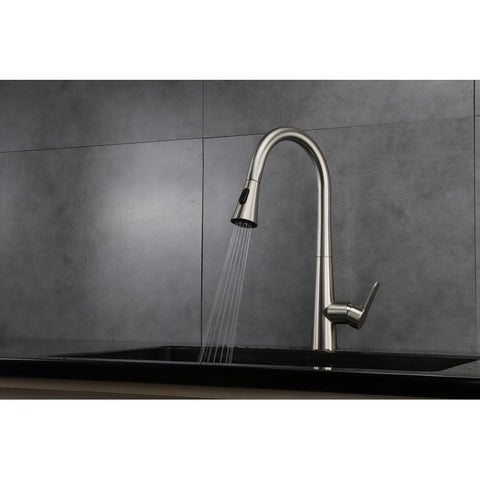 Image of Lexora Furio Brass Kitchen Faucet w/ Pull Out Sprayer - Brushed Nickel | LKFS7011BN