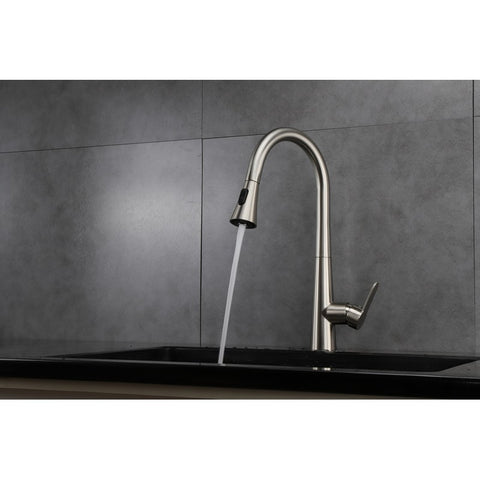 Image of Lexora Furio Brass Kitchen Faucet w/ Pull Out Sprayer - Brushed Nickel | LKFS7011BN