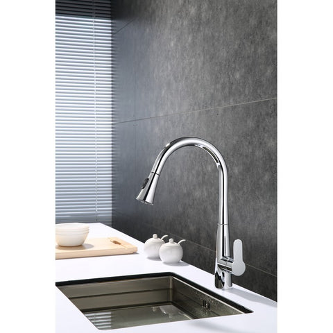 Image of Lexora Furio Brass Kitchen Faucet w/ Pull Out Sprayer - Chrome | LKFS7011CH