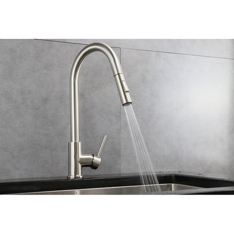 Image of Lexora Olivi Brass Kitchen Faucet w/ Pull Out Sprayer - Brushed Nickel | LKFS8011BN