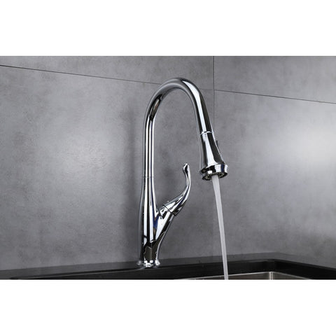 Image of Lexora Garbatella Brass Kitchen Faucet w/ Pull Out Sprayer - Chrome | LKFS9011CH