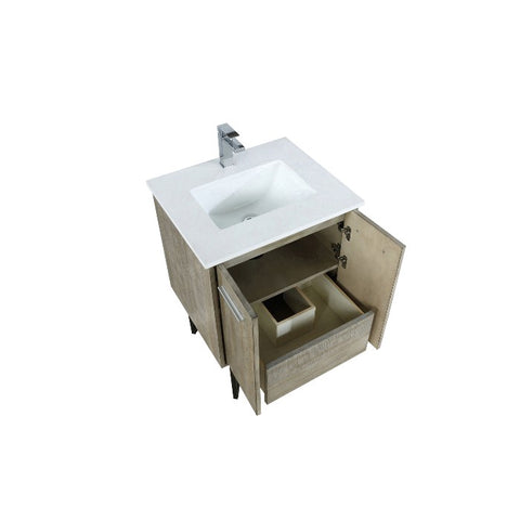 Image of Lexora Lancy Modern Rustic Acacia 24" Square Sink Bathroom Vanity w/ White Quartz Top and Balzani Gun Metal Faucet Set | LLC24SKSOS000FGM