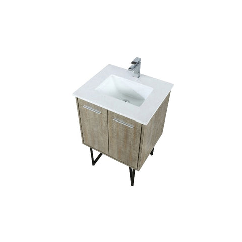 Image of Lexora Lancy Modern Rustic Acacia 24" Square Sink Bathroom Vanity w/ White Quartz Top and Balzani Gun Metal Faucet Set | LLC24SKSOS000FGM