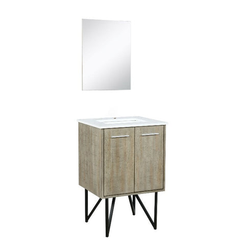 Image of Lexora Lancy Modern 24" Rustic Acacia Square Sink Bathroom Vanity Set w/ Labaro Rose Gold Faucet | LLC24SKSOSM18FRG