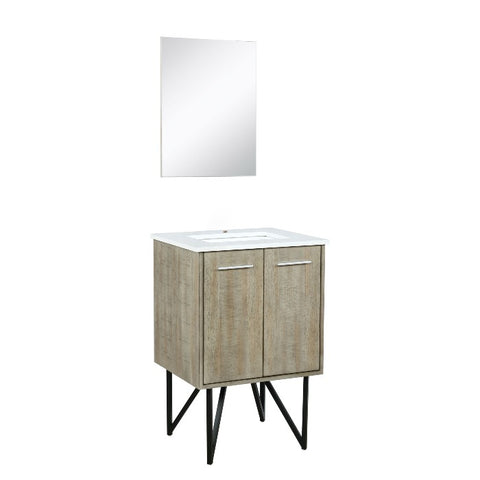 Image of Lexora Lancy Modern 24" Rustic Acacia Bathroom Vanity w/ White Quartz Top, and 18" Frameless Mirror | LLC24SKSOSM18