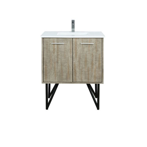 Image of Lexora Lancy Modern Rustic Acacia 30" Square Sink Bathroom Vanity w/ White Quartz Top and Labaro Rose Gold Faucet | LLC30SKSOS000FRG