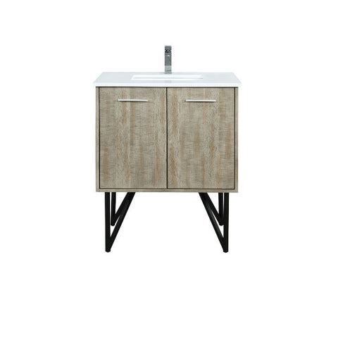 Image of Lexora Lancy Modern Rustic Acacia 30" Square Sink Bathroom Vanity w/ White Quartz Top and Monte Chrome Faucet | LLC30SKSOS000FCH