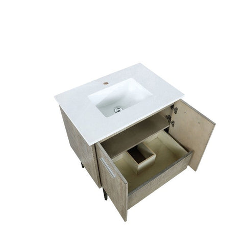 Image of Lexora Lancy Modern Rustic Acacia 30" Square Sink Bathroom Vanity w/ White Quartz Top and Monte Chrome Faucet | LLC30SKSOS000FCH