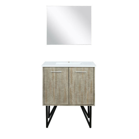 Image of Lexora Lancy Modern 30" Rustic Acacia Square Sink Bathroom Vanity Set w/ Balzani Gun Metal Faucet | LLC30SKSOSM28FGM