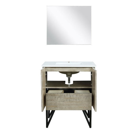 Image of Lexora Lancy Modern 30" Rustic Acacia Square Sink Bathroom Vanity Set w/ Monte Chrome Faucet | LLC30SKSOSM28FCH