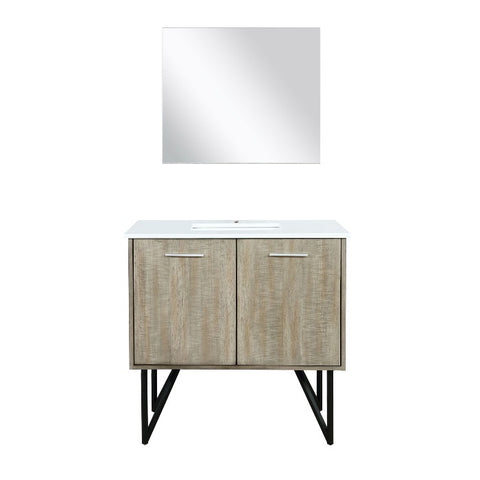 Image of Lexora Lancy Modern 36" Rustic Acacia Bathroom Vanity w/ White Quartz Top, and 28" Frameless Mirror | LLC36SKSOSM28