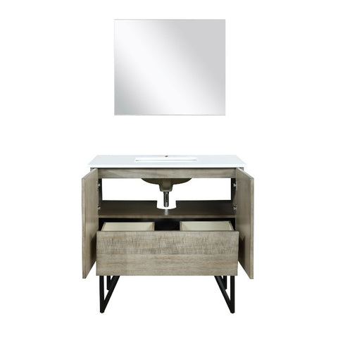Image of Lexora Lancy Modern 36" Rustic Acacia Bathroom Vanity w/ White Quartz Top, and 28" Frameless Mirror | LLC36SKSOSM28
