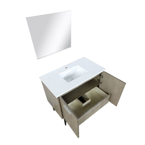 Image of Lexora Lancy Modern 36" Rustic Acacia Bathroom Vanity w/ White Quartz Top, and 28" Frameless Mirror | LLC36SKSOSM28